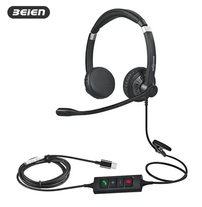 Двойно ухо, кабелно USB C слушалки с отмяна на микрофон за офис