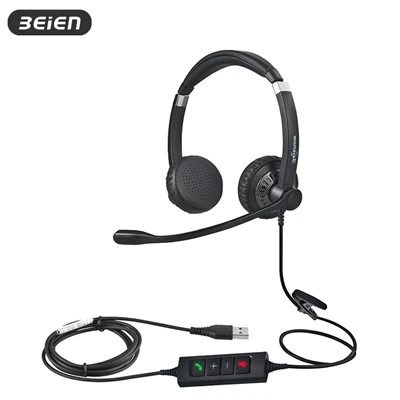 Двойно ухо, кабелно USB слушалки с отмяна на микрофон